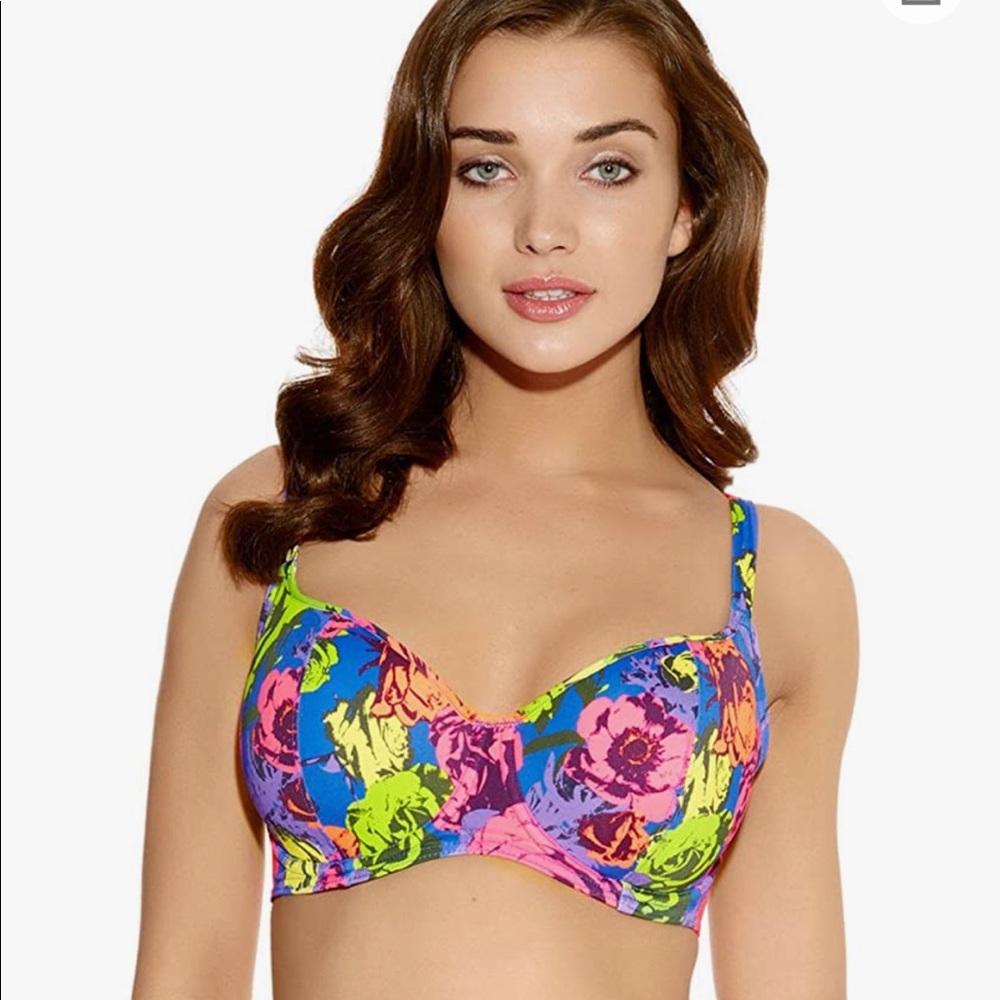 Freya Floral Bikini Top in Bright Blue with Neon Pink & Lime